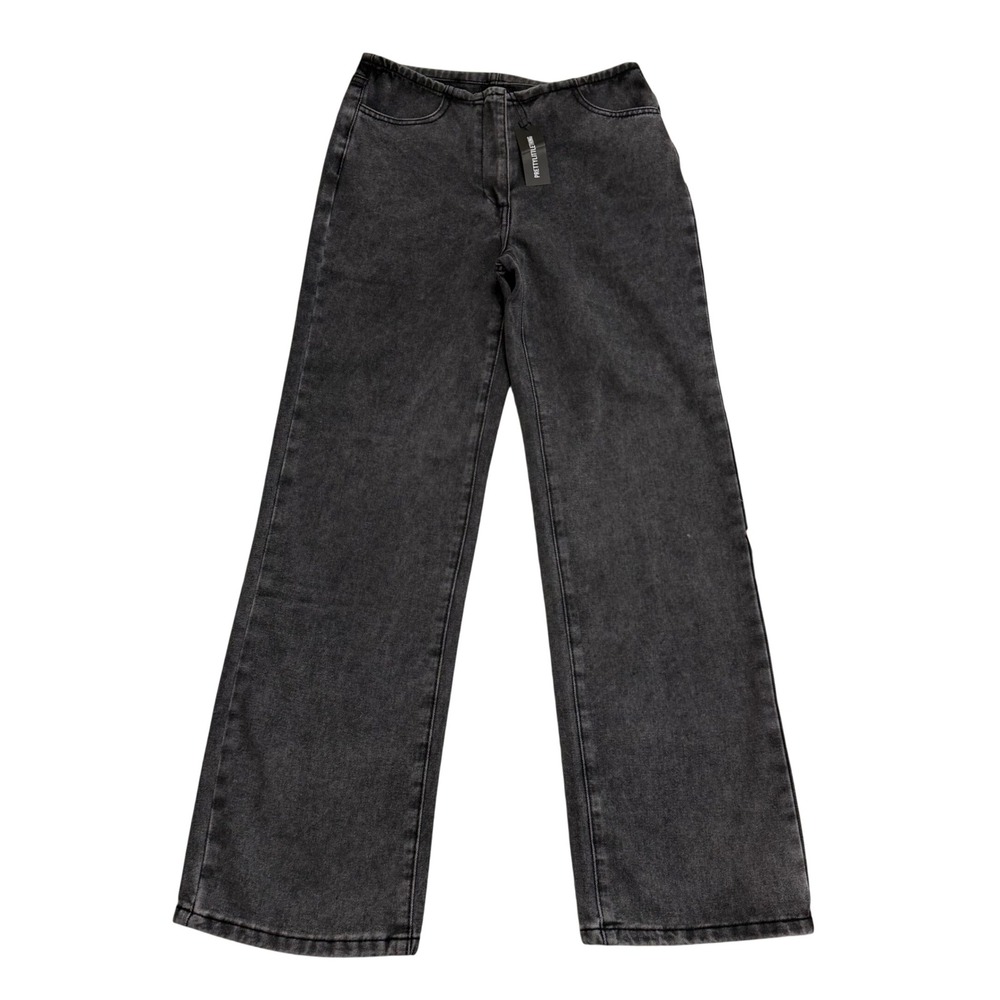 PrettyLittleThing Straight Leg Jeans Womens 4 Washed Grey Low Rise No Waistband